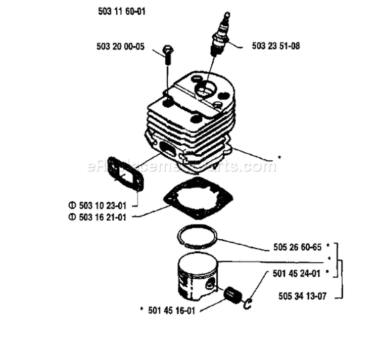 Page H Diagram and Parts List for 50 1985-02 Husqvarna Chainsaw