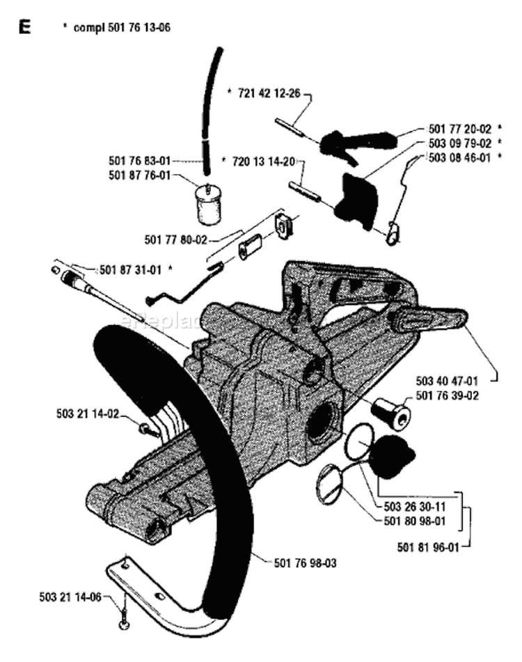 Page J Diagram and Parts List for 50 1986-06 Husqvarna Chainsaw