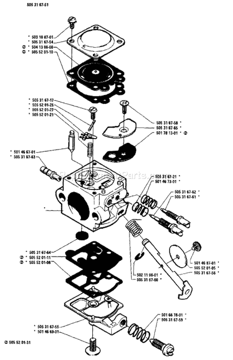 Page B Diagram and Parts List for 50 1986-06 Husqvarna Chainsaw