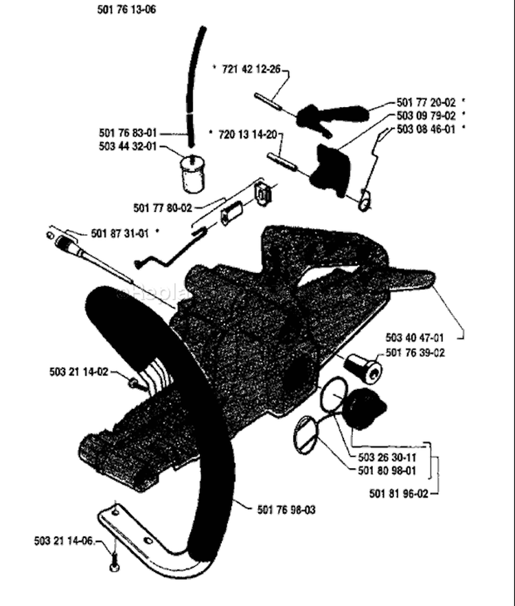 Page J Diagram and Parts List for 50 1987-06 Husqvarna Chainsaw