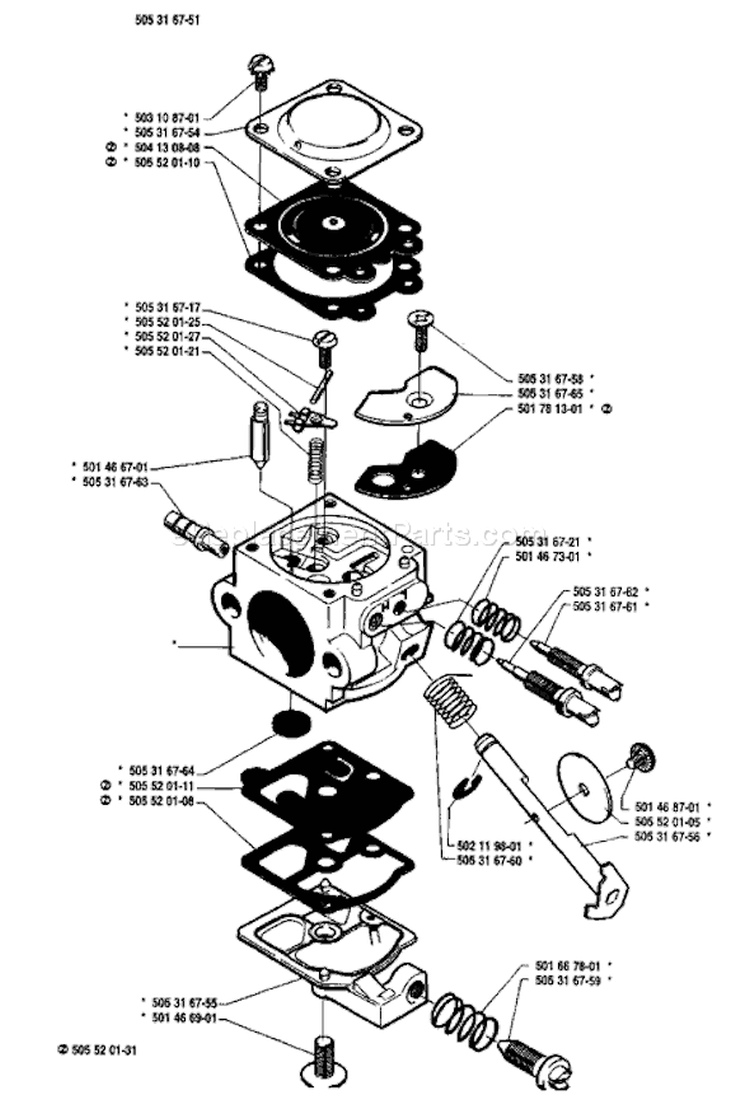 Page B Diagram and Parts List for 50 1987-06 Husqvarna Chainsaw