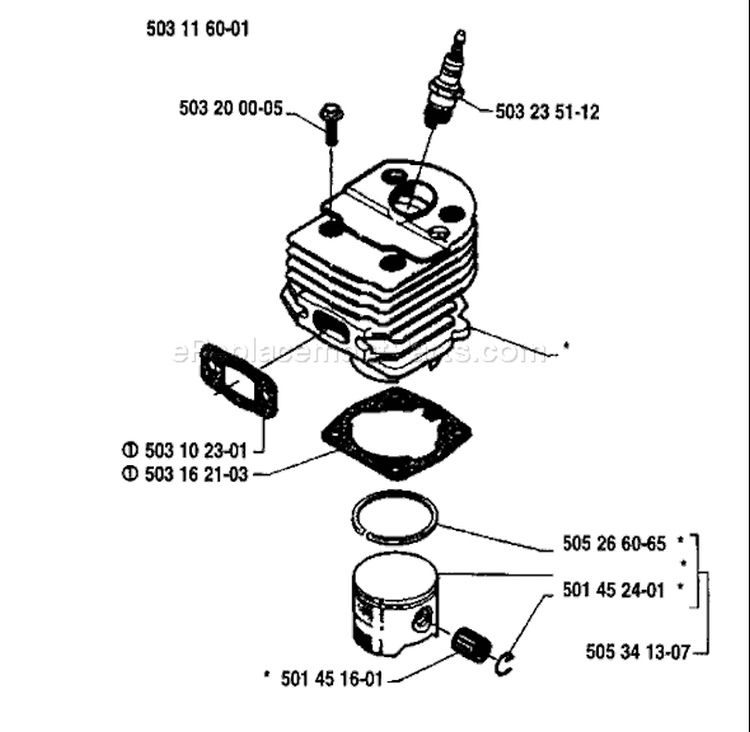 Page H Diagram and Parts List for 50 1987-06 Husqvarna Chainsaw