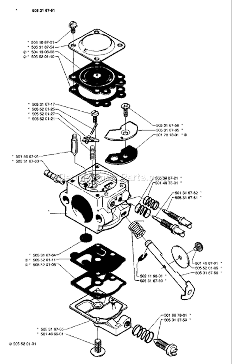 Page B Diagram and Parts List for 50 1988-03 Husqvarna Chainsaw