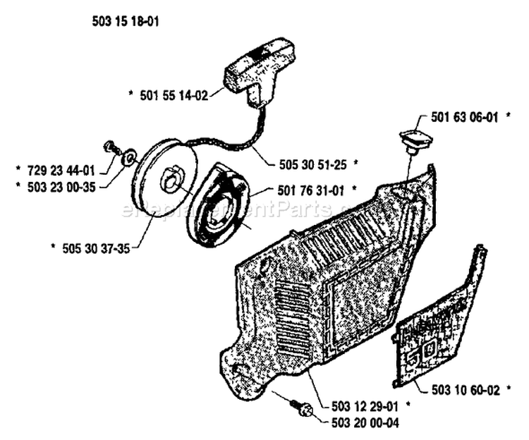 Page J Diagram and Parts List for 50 1989-01 Husqvarna Chainsaw