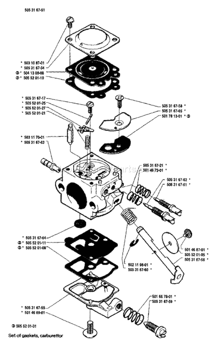 Page B Diagram and Parts List for 50 1989-01 Husqvarna Chainsaw