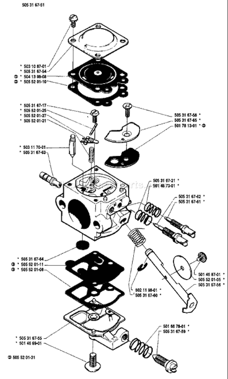 Page B Diagram and Parts List for 50 1990-01 Husqvarna Chainsaw
