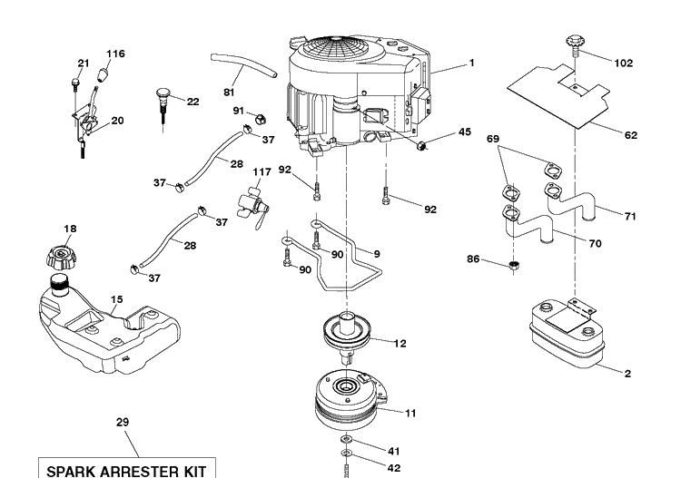 Engine Diagram and Parts List for TS248TXD (96041045200)(2020-03) Husqvarna Lawn Tractor