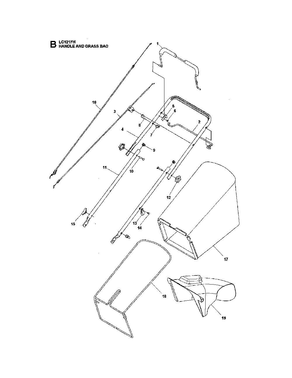 Handle Diagram and Parts List for 96148006100  Husqvarna Lawn Mower