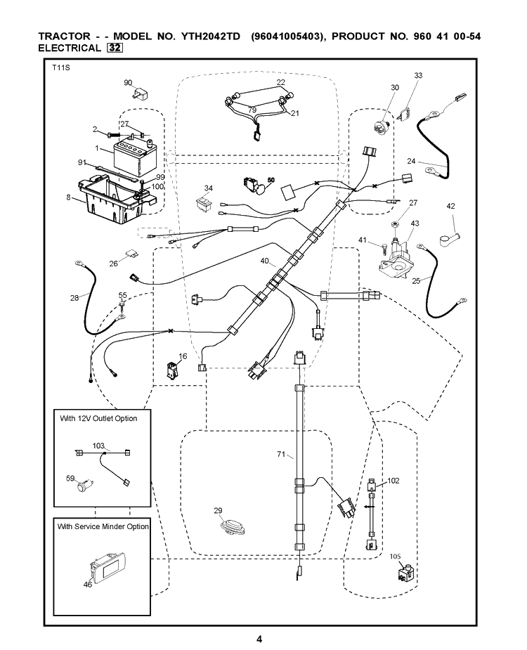 Electrical Diagram and Parts List for YTH2042TD (96041005403)(2010-03) Husqvarna Lawn Tractor