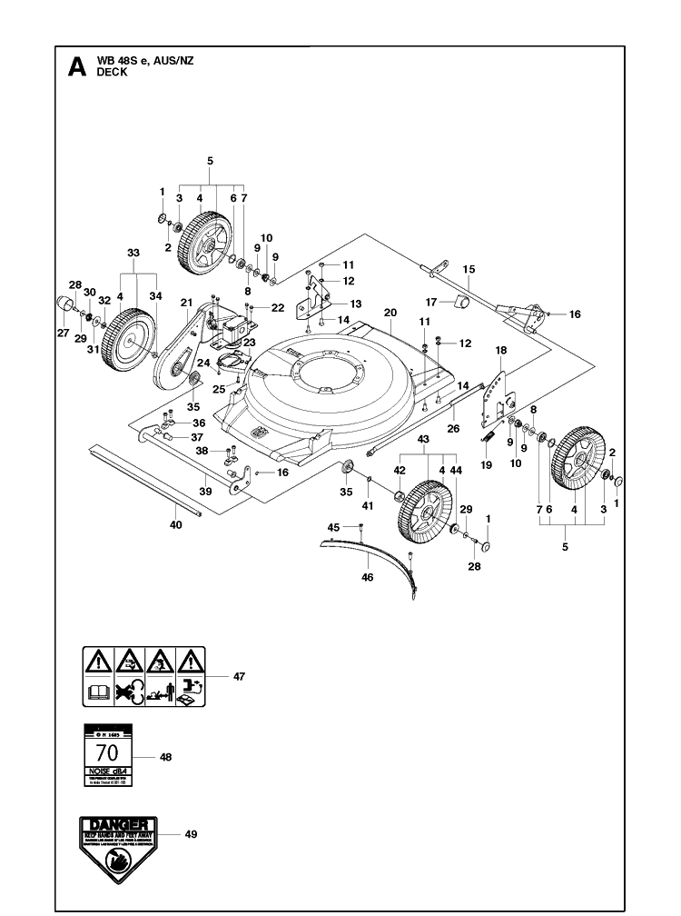 Mower Deck / Cutting Deck Diagram and Parts List for WB48SE 966440902 Husqvarna Lawn Mower