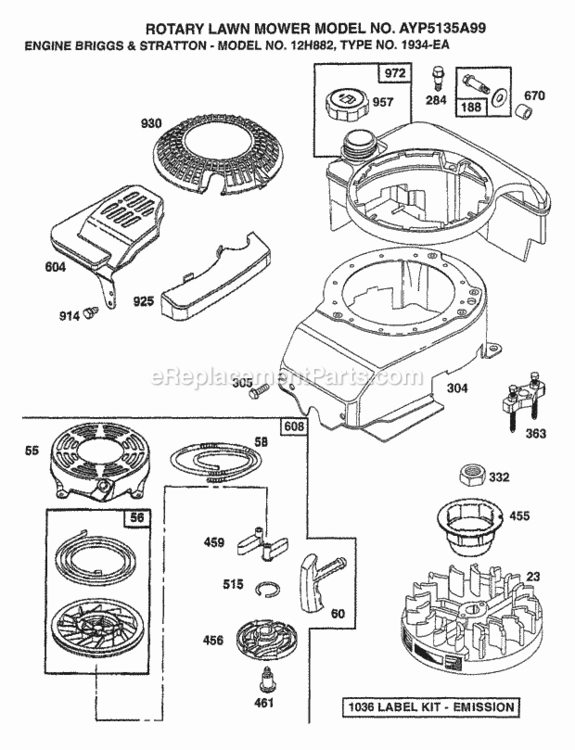 Page D Diagram and Parts List for 5135A99 1999 Husqvarna Lawn Mower