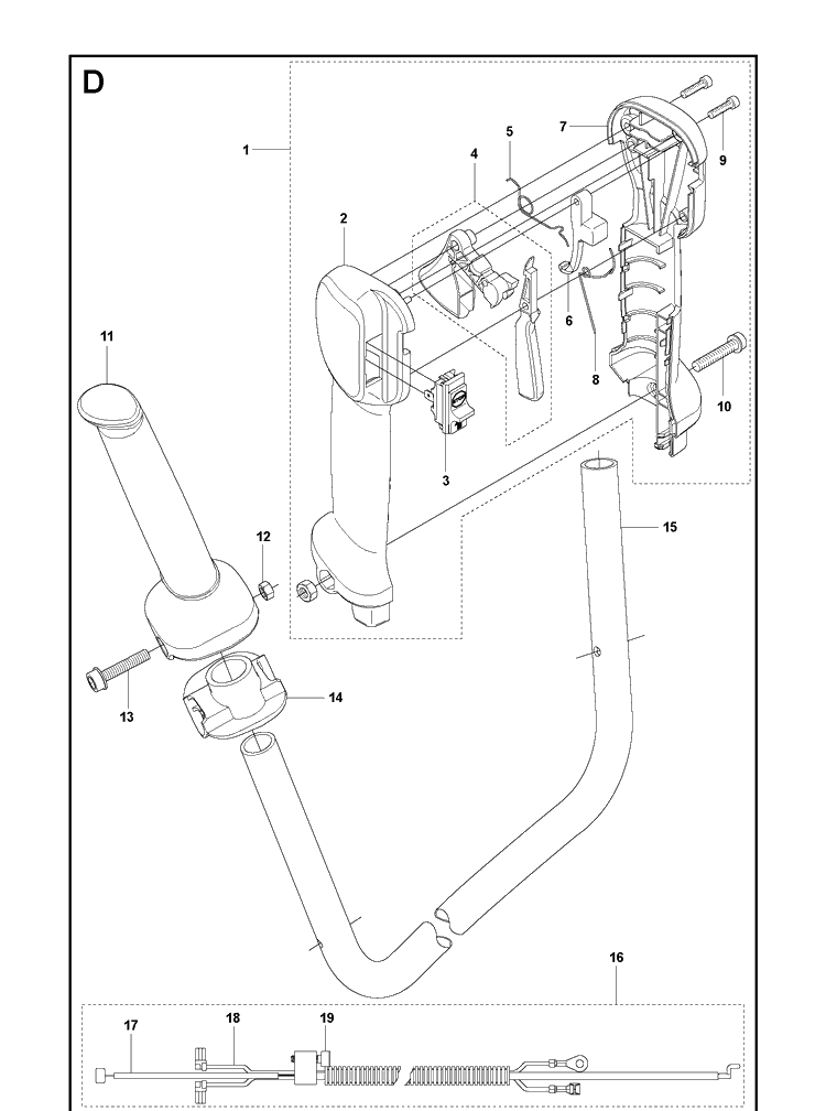 Handle And Controls Diagram and Parts List for 241R 20093600001-20144900000 Husqvarna Brush Cutter