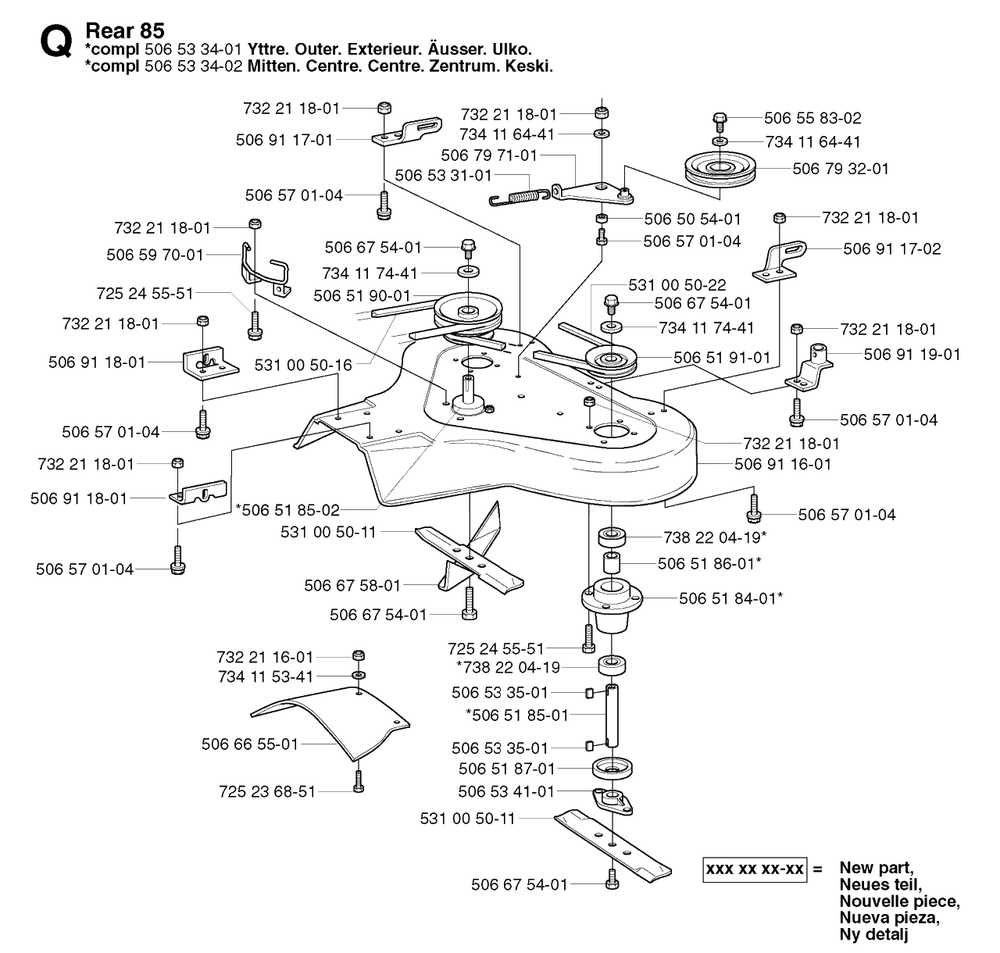 85cm Cutting Deck Diagram and Parts List for R13 2003-01 Husqvarna Lawn Tractor