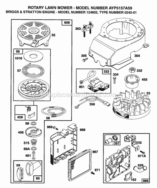 Page C Diagram and Parts List for 5157A59 1999 And Before Husqvarna Lawn Mower