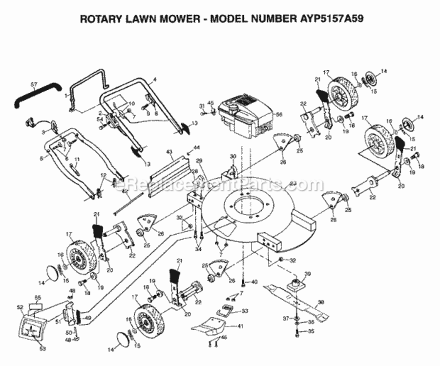 Page E Diagram and Parts List for 5157A59 1999 And Before Husqvarna Lawn Mower
