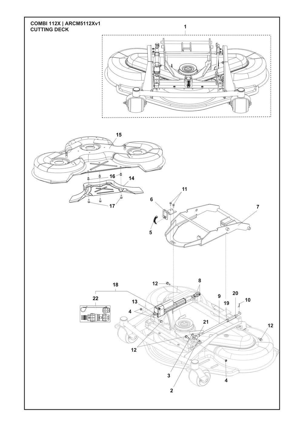 Mower Deck / Cutting Deck Diagram and Parts List for 112X ARCM5112Xv1 Husqvarna Lawn Tractor Accessories