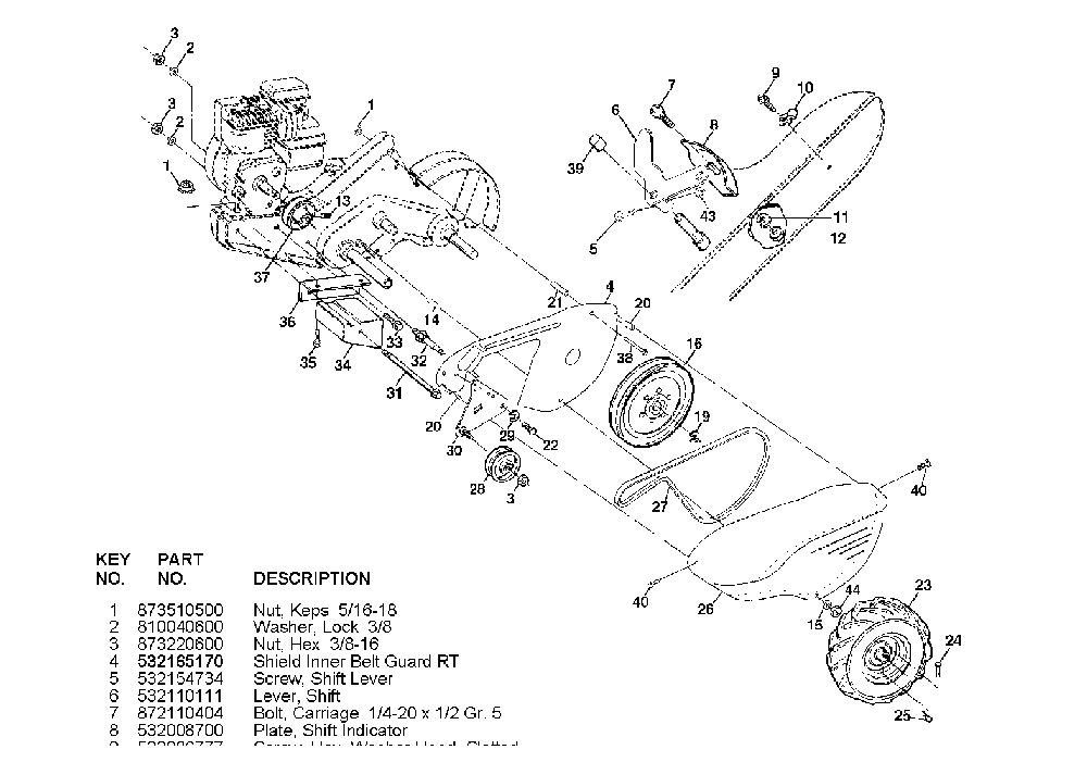 Mainframe, Left Side Diagram and Parts List for CRTH550 (954140064B)(1999-03) Husqvarna Tiller