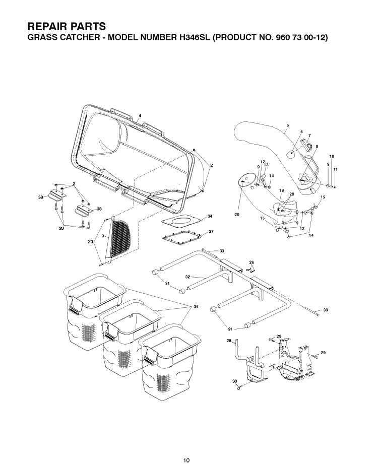 Bagger Diagram and Parts List for 96073001200 2009-02 Husqvarna Lawn Tractor Accessories