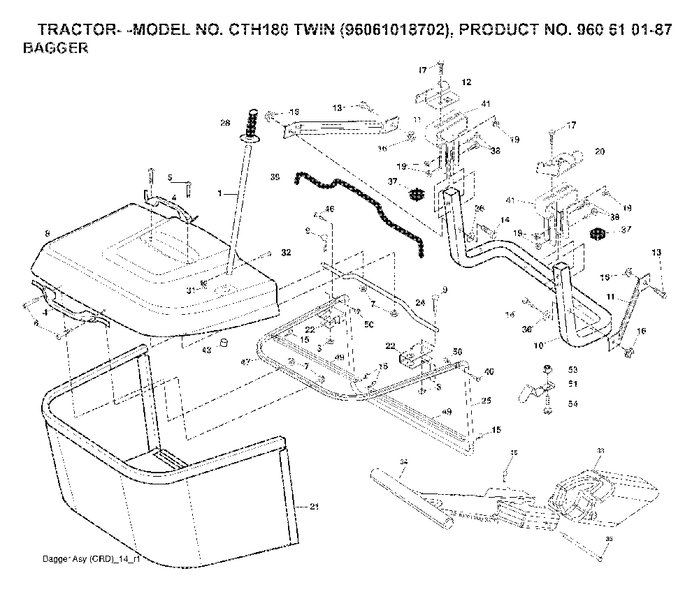 Bagger Diagram and Parts List for CTH180TWIN (96061018702, 960610187)(2007-09) Husqvarna Lawn Tractor