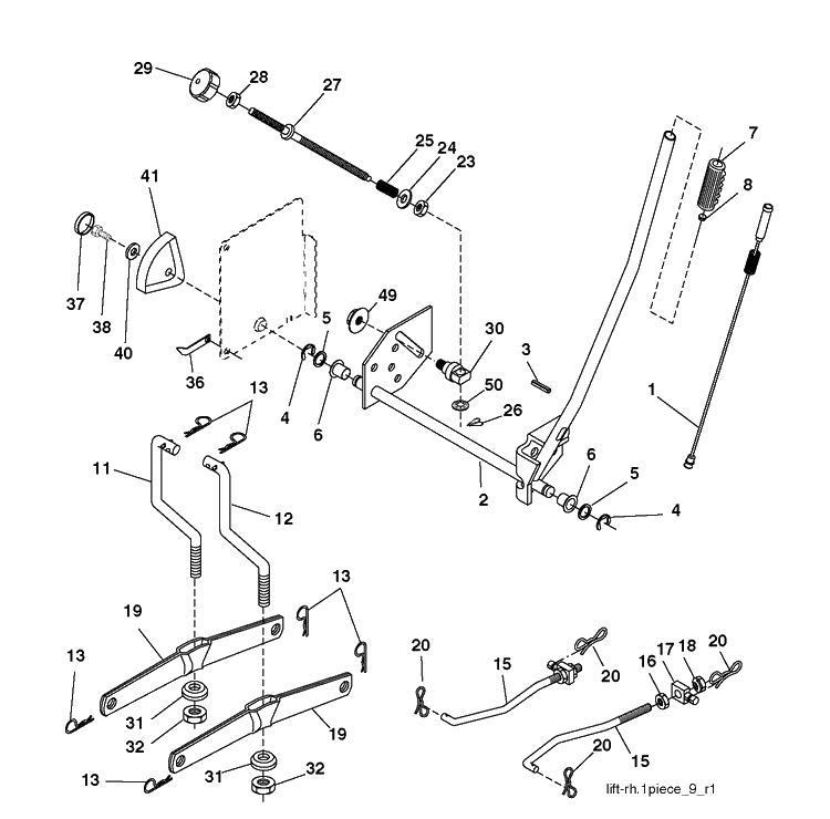 Mower Lift / Deck Lift Diagram and Parts List for CTH150-TWIN 2010-01 Husqvarna Lawn Tractor