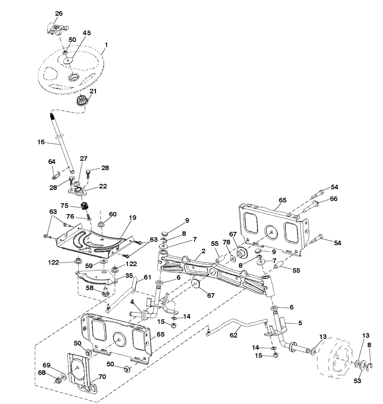 Steering Diagram and Parts List for GT48DXLS CARB-Non-CARB Husqvarna Lawn Tractor