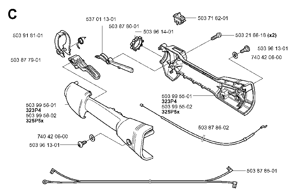 Handle And Controls Diagram and Parts List for 323P4 20042300001-20062700000 Husqvarna Pole Saw