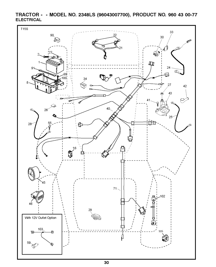 Electrical Diagram and Parts List for 2348LS (96043007700)(2008-11) Husqvarna Lawn Tractor