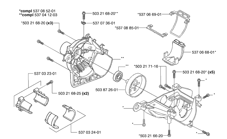 Crankcase Diagram and Parts List for 326C (L-LX-RX)(E-Tech 2)(2002-02) Husqvarna Brush Cutter
