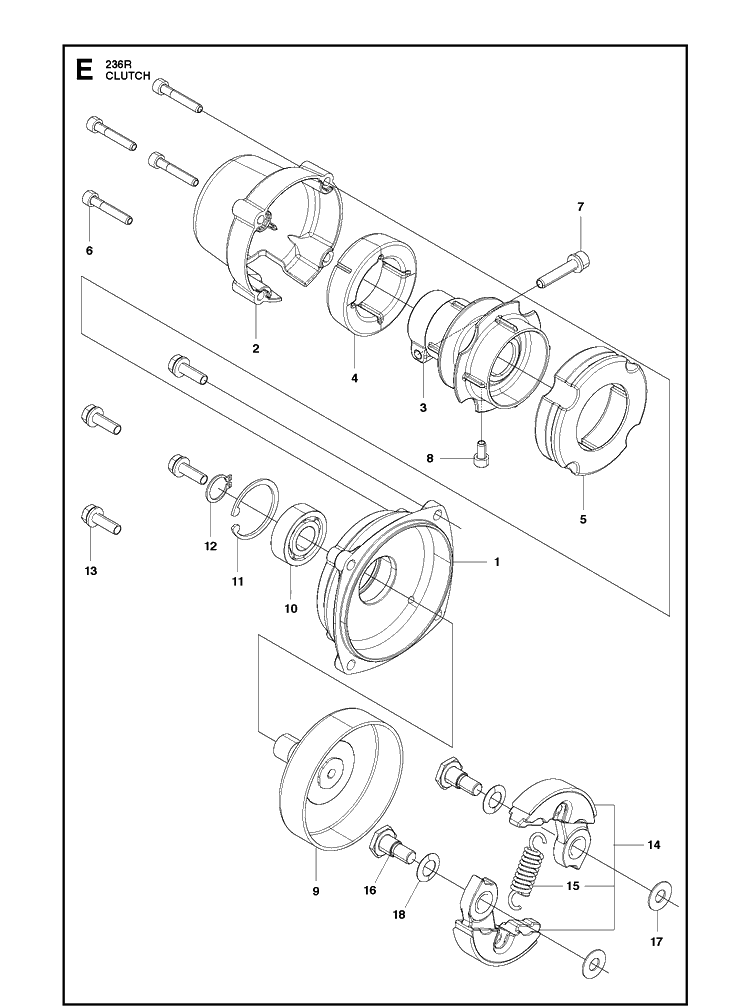 Clutch Diagram and Parts List for 236R  Husqvarna Brush Cutter