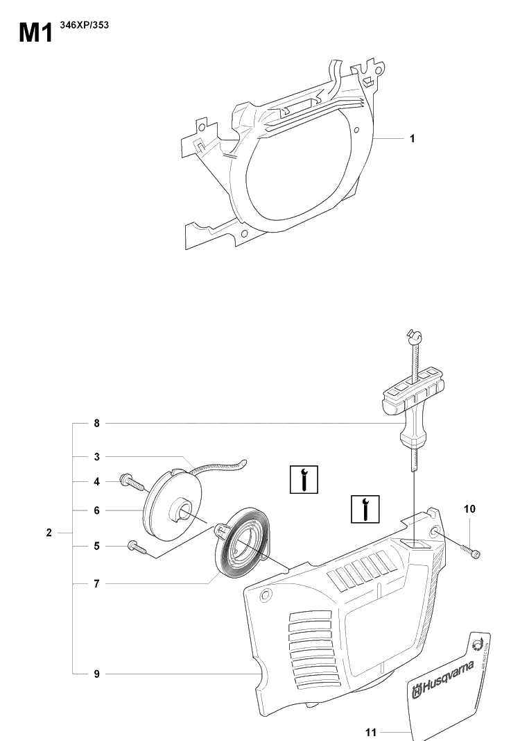 Starter 2 Diagram and Parts List for 353 20071300001-20090400000 Husqvarna Chainsaw