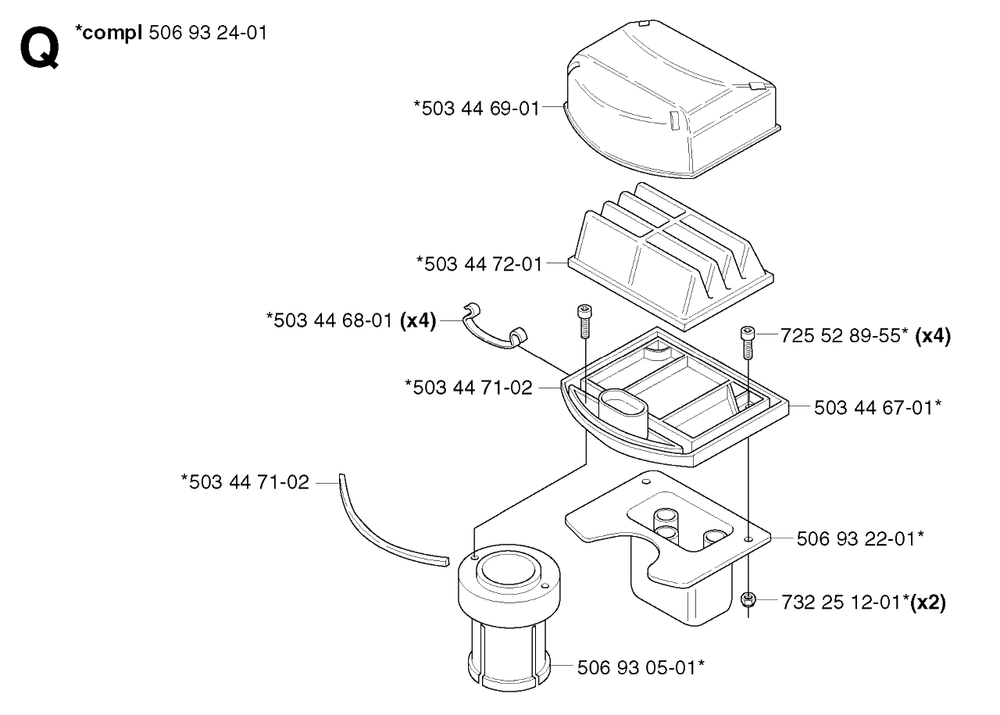 Air Filter Diagram and Parts List for PF18 2003-02 Husqvarna Lawn Tractor