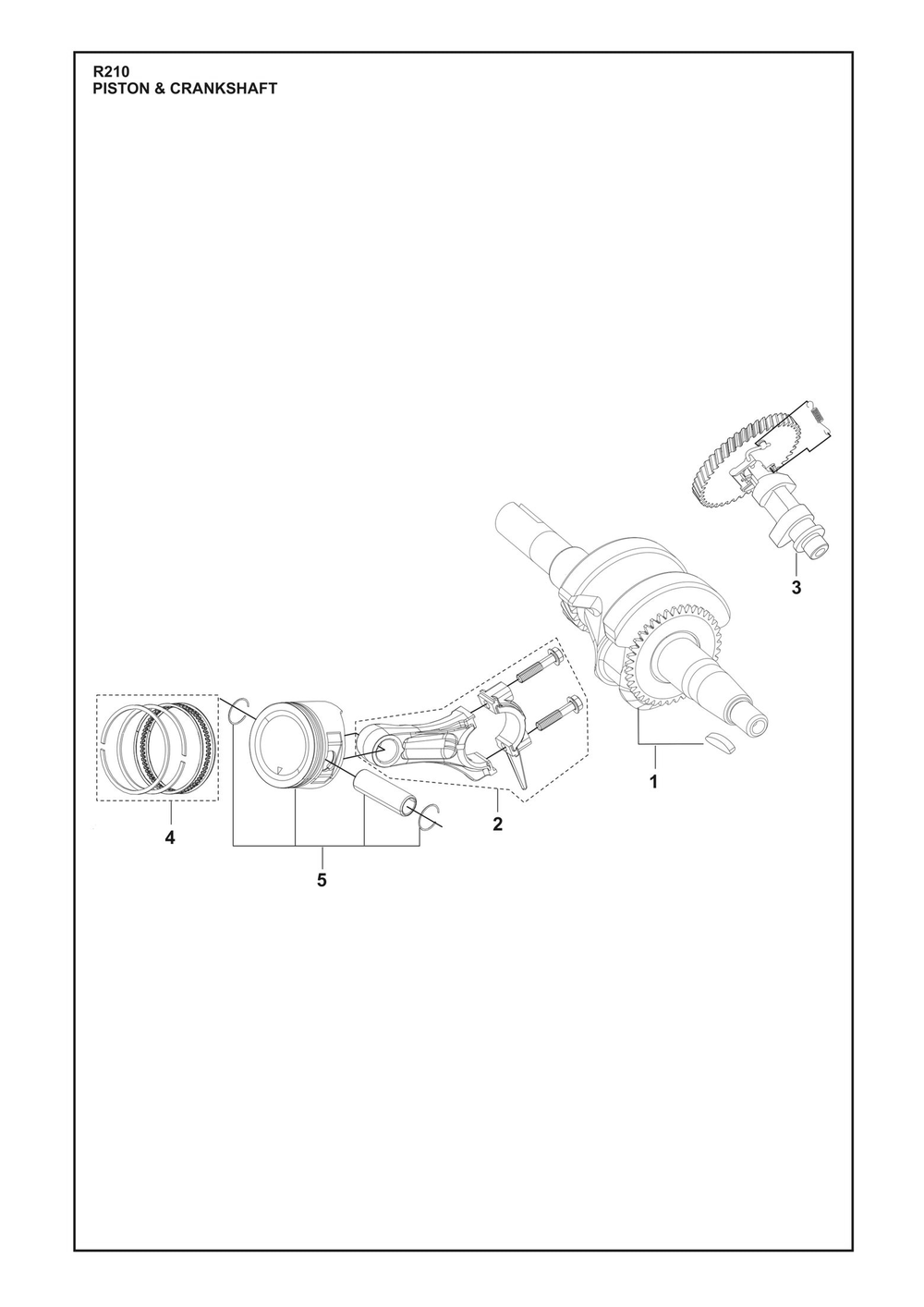Piston And Crankshaft Diagram and Parts List for R210  Husqvarna Engine