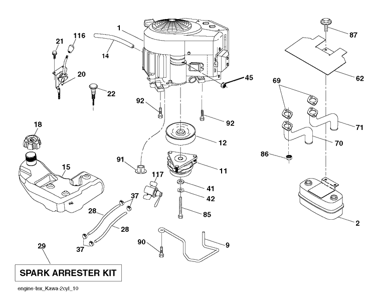 Engine Diagram and Parts List for YTH24V48LS (96043011603)(2011-08) Husqvarna Lawn Tractor
