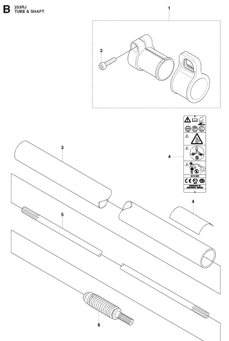 Shaft Diagram and Parts List for 253RJ 20091400001-20113200000 Husqvarna Brush Cutter