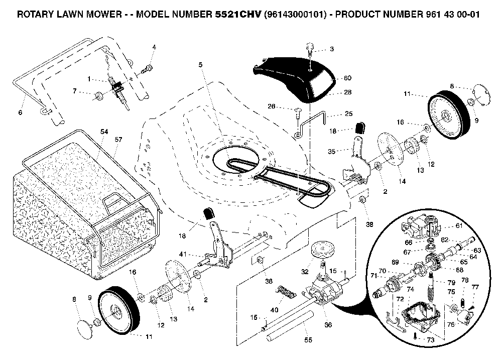 Repair Parts Diagram and Parts List for 5521CHV (96143000101)(2005-01) Husqvarna Lawn Mower
