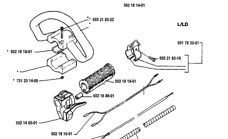 Grip Assembly Diagram and Parts List for 125L 1992-01 Husqvarna Trimmer