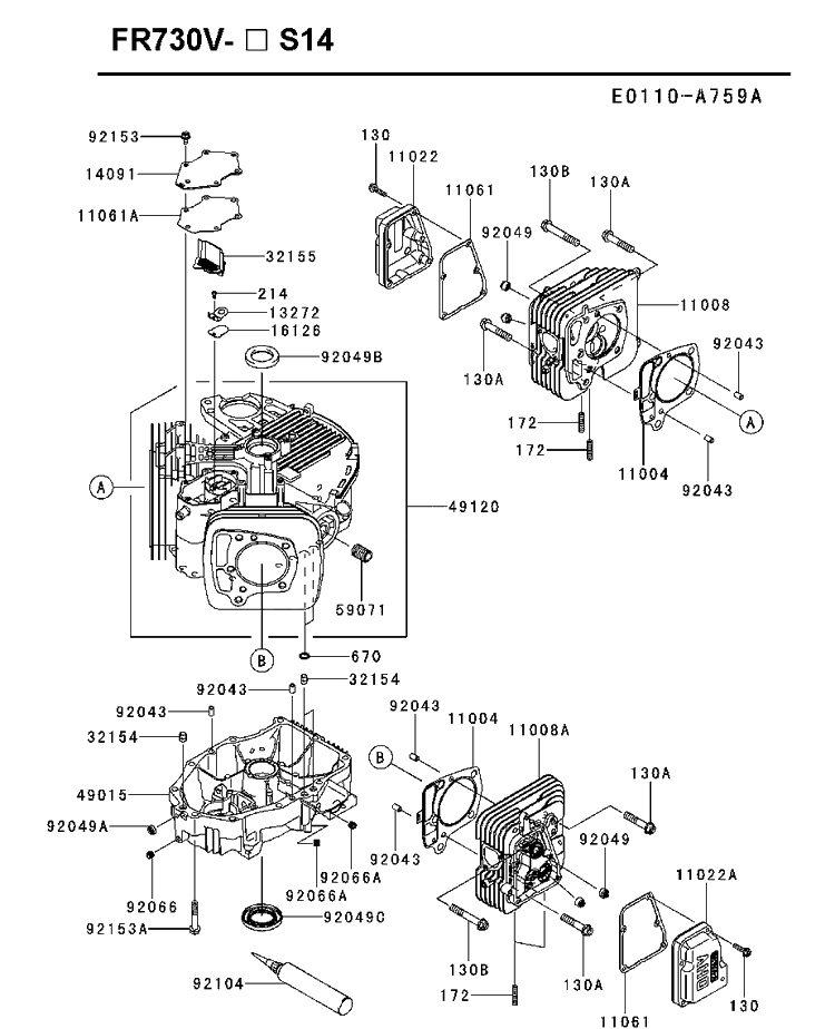 Cylinder And Crankcase Diagram and Parts List for FR730V-AS14 2018-11 Husqvarna Engine
