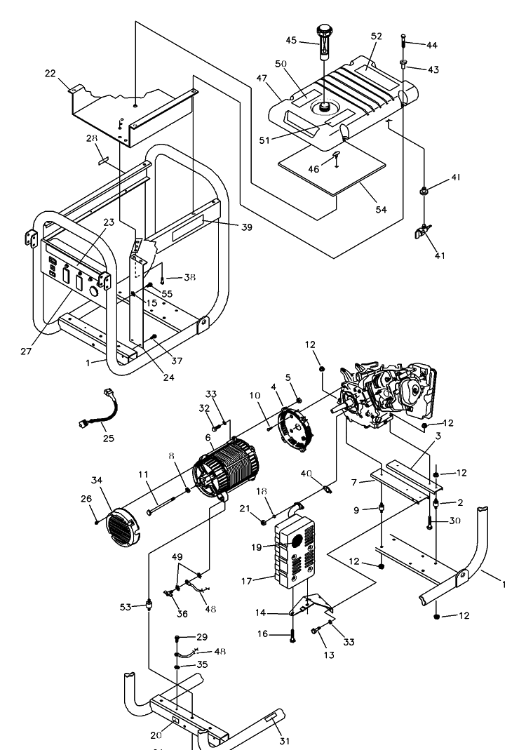 Main Unit Diagram and Parts List for 1365GN (1935)(2004-06) Husqvarna Generator
