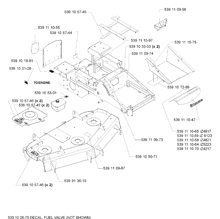 Decals Diagram and Parts List for IZ4217 (968999254)(2005-03) Husqvarna Lawn Mower