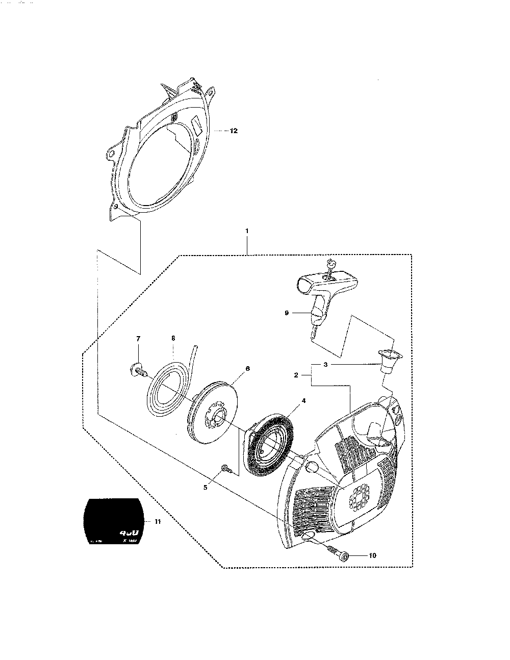 Starter Diagram and Parts List for 967166101  Husqvarna Chainsaw