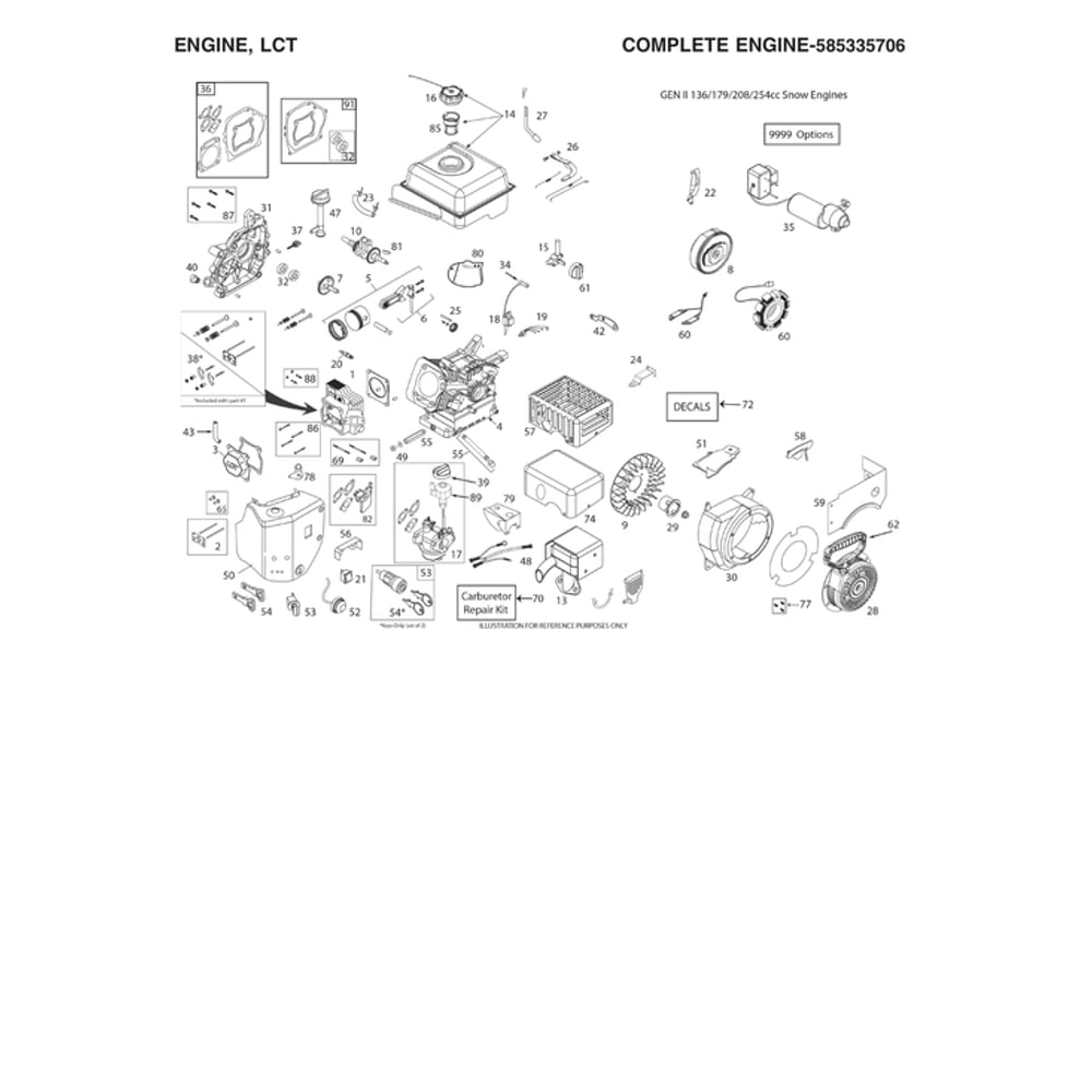 Engine Diagram and Parts List for ST227-970528702  Husqvarna Snow Blower