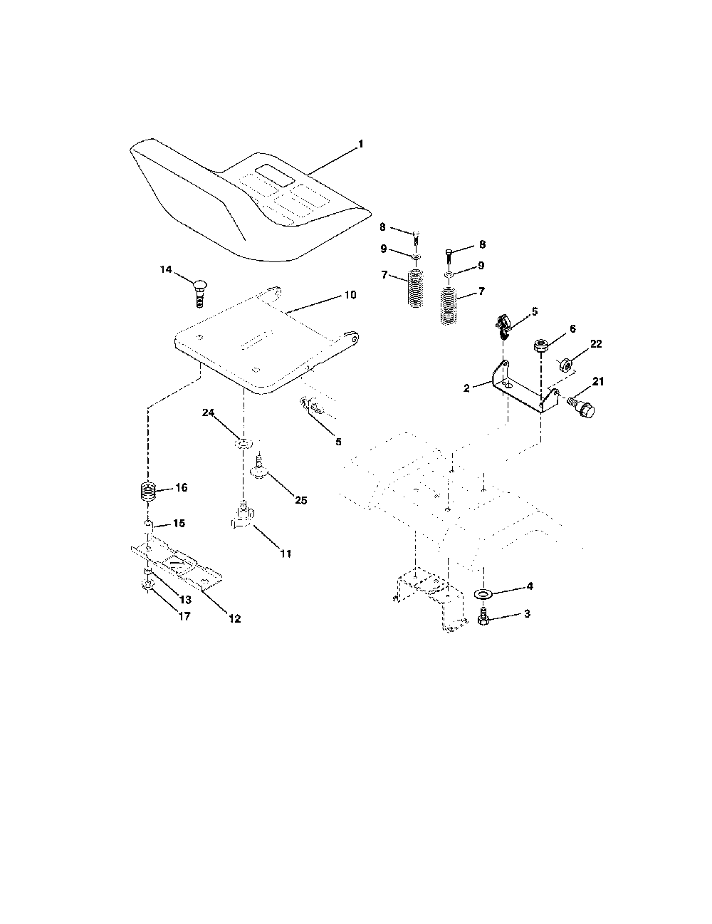 Seat assembly Diagram and Parts List for 917279001  Husqvarna Lawn Tractor