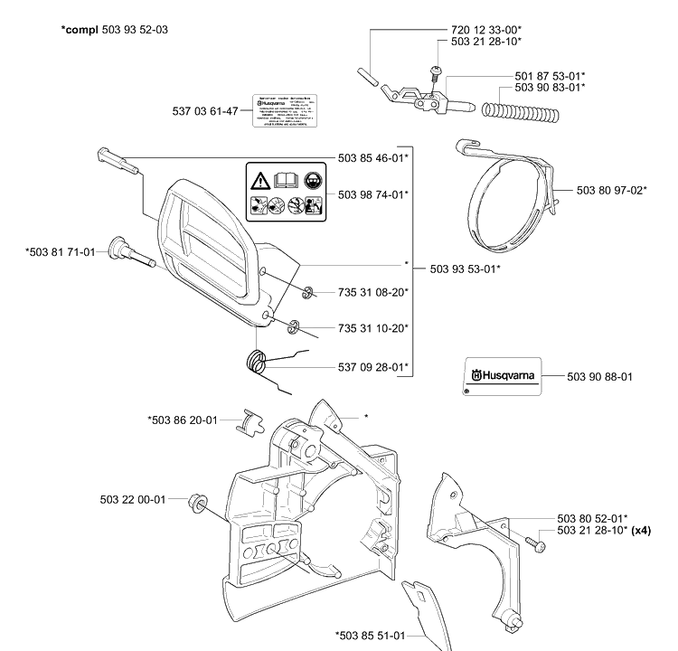 Chainbrake Diagram and Parts List for 338XPT 2006-01 Husqvarna Chainsaw