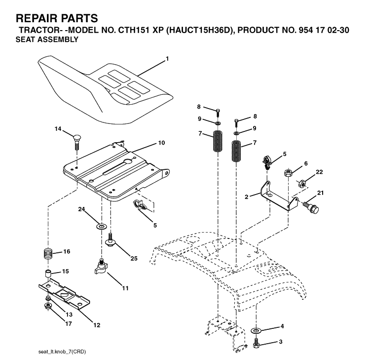 Seat Diagram and Parts List for CTH151XP (HAUCT15H36D)(2004-09) Husqvarna Lawn Tractor