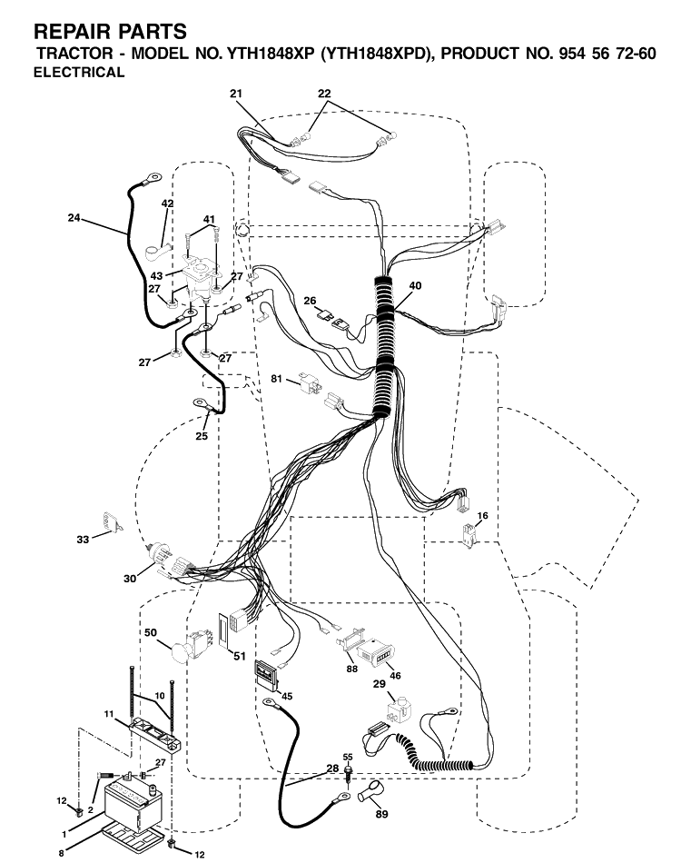 Electrical Diagram and Parts List for YTH1848XP (954567260)(2001-12) Husqvarna Lawn Tractor