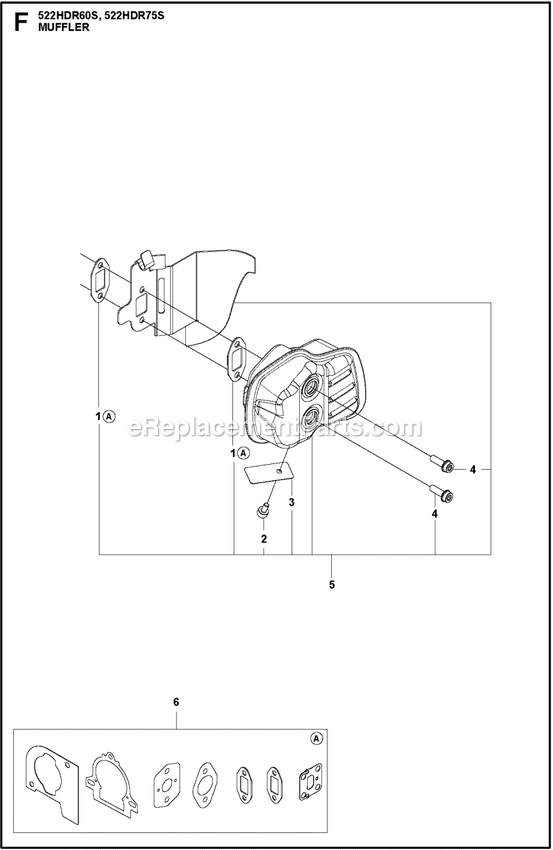 Muffler Diagram and Parts List for 522HDR75S  Husqvarna Trimmer