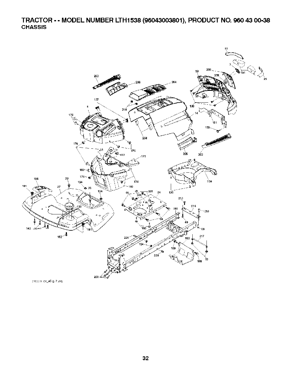 Chassis / Frame Diagram and Parts List for LTH153896043003801 2007-08 Husqvarna Lawn Tractor