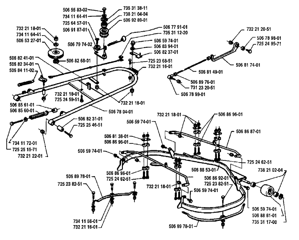 Cutter Deck Lift Assembly (R 1200) Diagram and Parts List for R1000 1995-03 Husqvarna Lawn Tractor