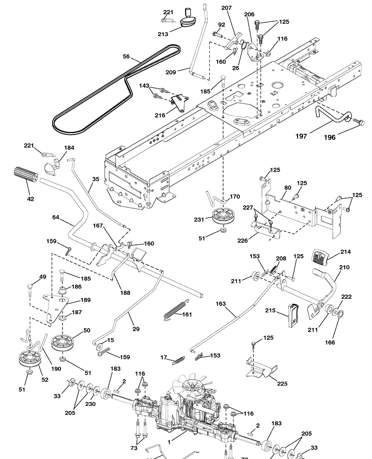 Drive Diagram and Parts List for YTH24V54 (917289640)(2010-04) Husqvarna Lawn Mower