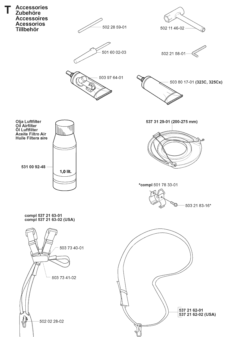 Accessories Diagram and Parts List for 325CX 20051800001-20051800000 Husqvarna Edger